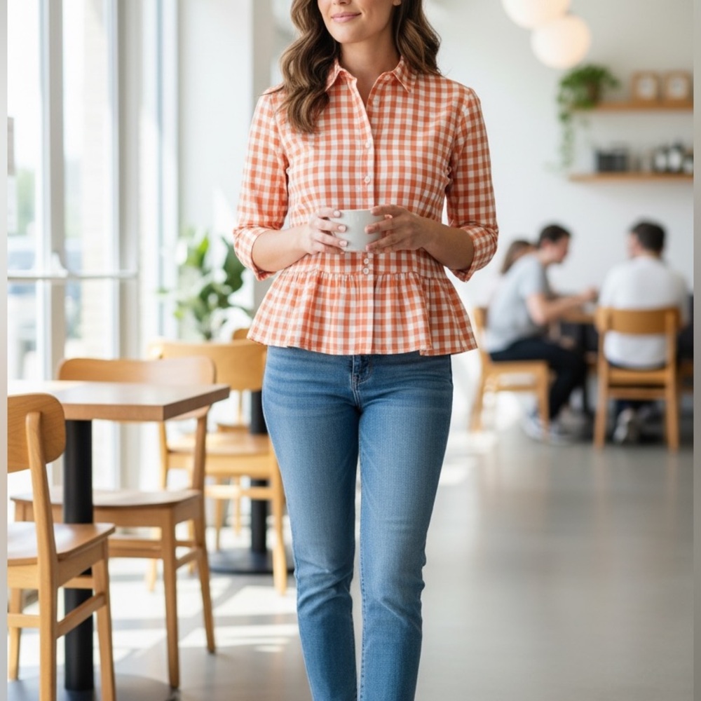 Lauren Ralph Lauren Orange Gingham Button Down Shirt